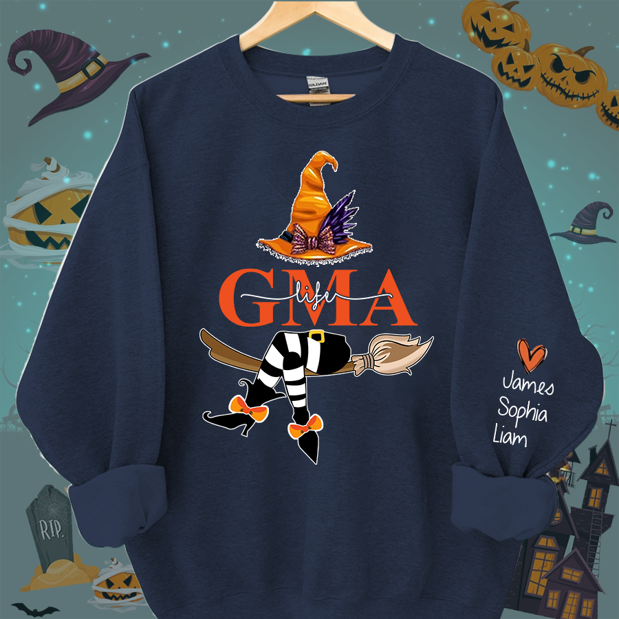 Lofaris Personalized Nana Life Witch Halloween Shirt Custom Grandma With Grandkids Name On The Sleeve Sweatshirt Gift for her