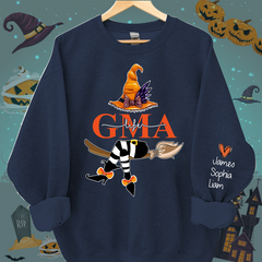 Lofaris Personalized Nana Life Witch Halloween Shirt Custom Grandma With Grandkids Name On The Sleeve Sweatshirt Gift for her