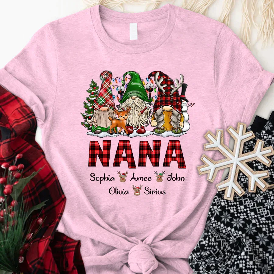 Lofaris Personalized Gnomes Grandma Kids Christmas T-Shirt