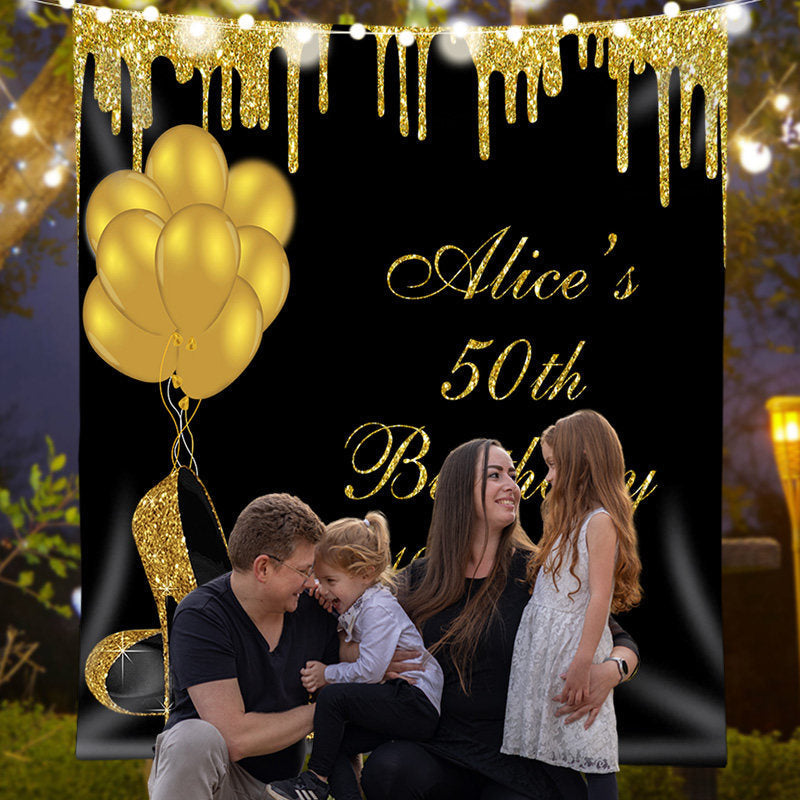 Lofaris Personalized Gold Balloon 50th Birthday Party Backdrop