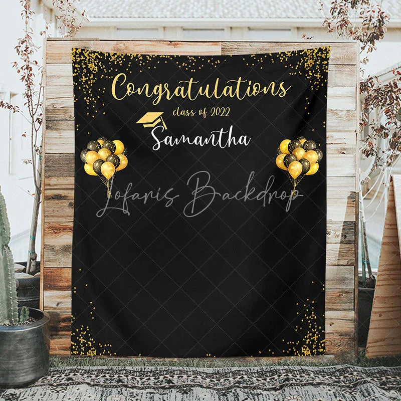 Lofaris Personalized Gold Balloons Black Graduation Party Backdrop