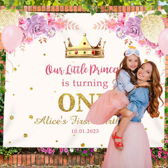 Lofaris Personalized Gold Floral Girl Birthday Backdrop