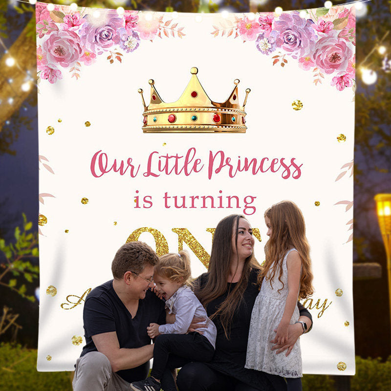 Lofaris Personalized Gold Floral Girl Birthday Backdrop