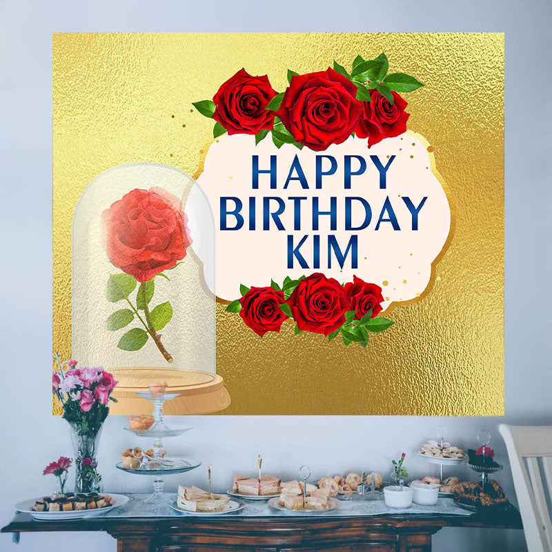 Lofaris Personalized Gold Foil Red Rose Birtthday Backdrop