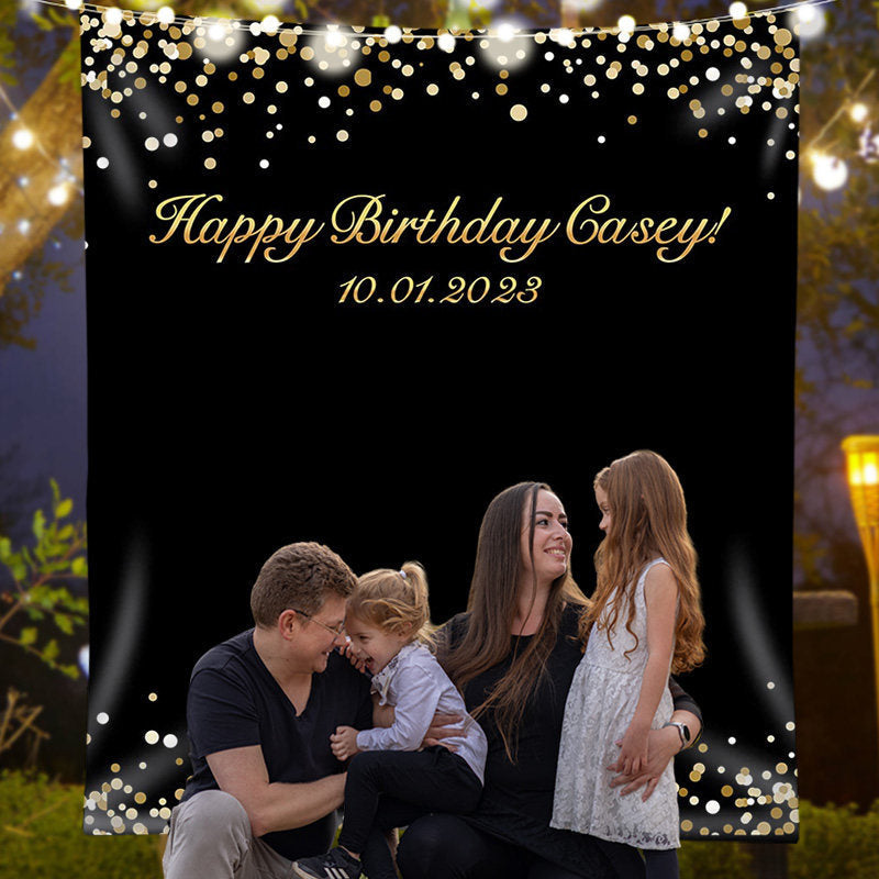 Lofaris Personalized Gold Glitter And Black Birthday Backdrop