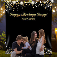 Lofaris Personalized Gold Glitter And Black Birthday Backdrop
