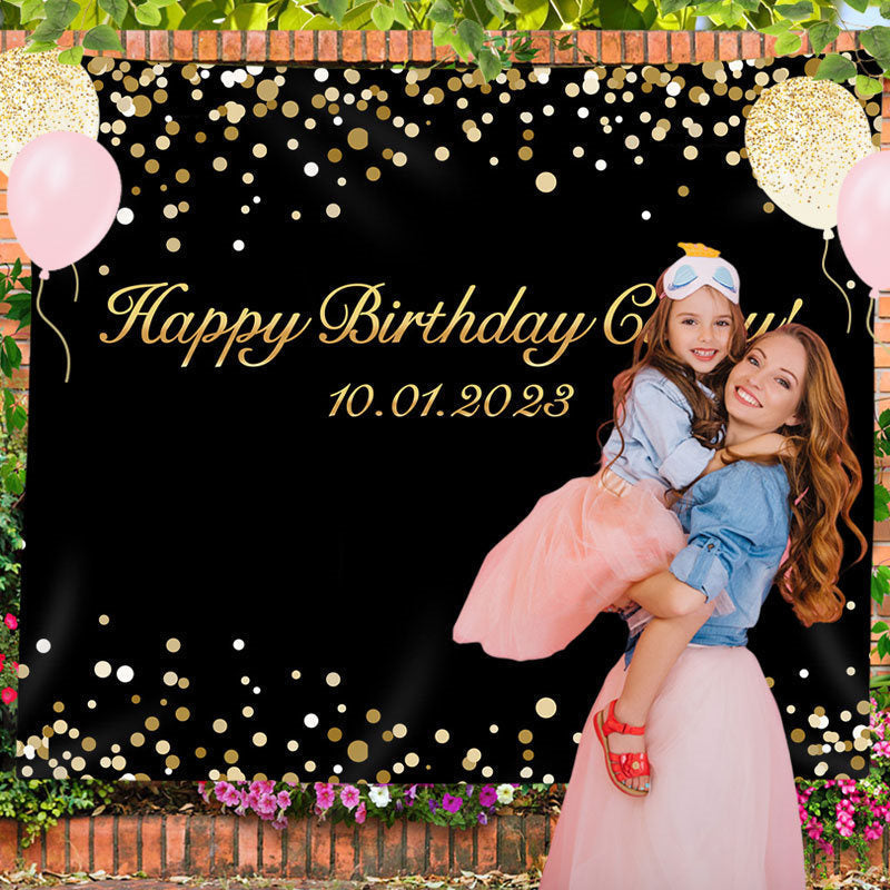 Lofaris Personalized Gold Glitter And Black Birthday Backdrop