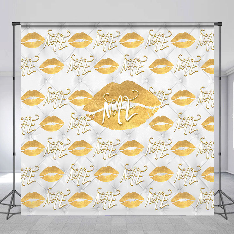 Lofaris Personalized Gold Lips White Repeat Party Backdrop