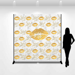 Lofaris Personalized Gold Lips White Repeat Party Backdrop