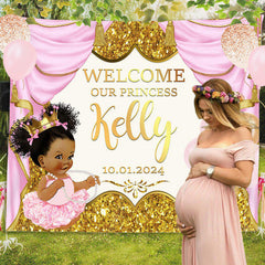 Lofaris Personalized Gold Pink Princess Baby Shower Backdrop
