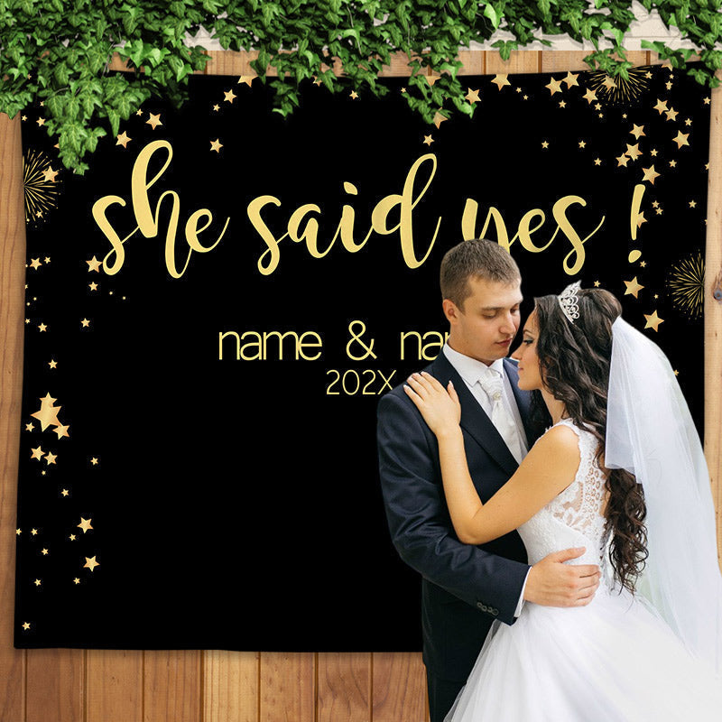 Lofaris Personalized Gold She Said Yes Black Wedding Backdrop