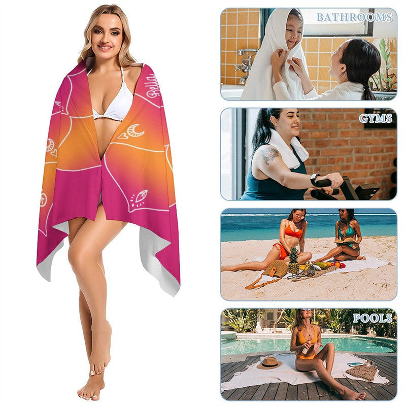 Lofaris Personalized Gradient Mandala Flower Name Beach Towel