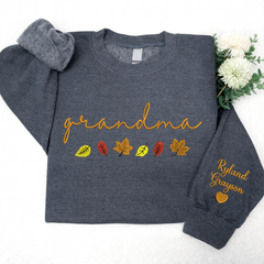 Lofaris Personalized Grandma Autumn Leaves Kids Sweatshirt
