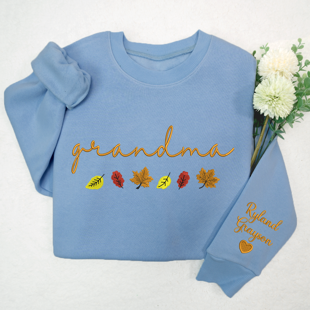Lofaris Personalized Grandma Autumn Leaves Kids Sweatshirt