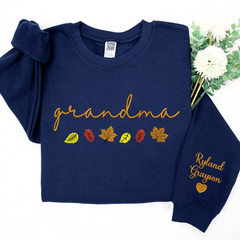 Lofaris Personalized Grandma Autumn Leaves Kids Sweatshirt