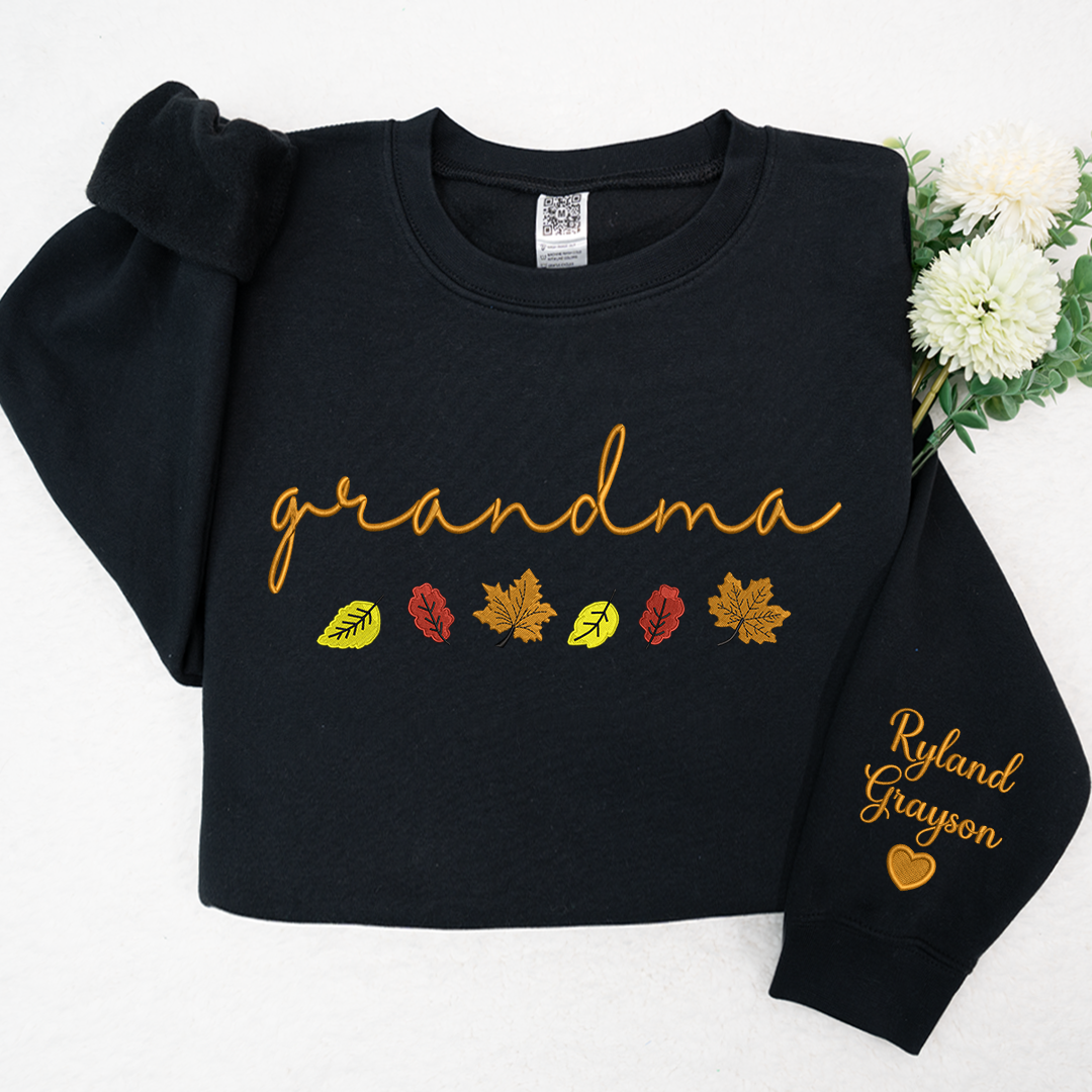 Lofaris Personalized Grandma Autumn Leaves Kids Sweatshirt