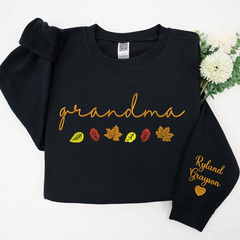 Lofaris Personalized Grandma Autumn Leaves Kids Sweatshirt