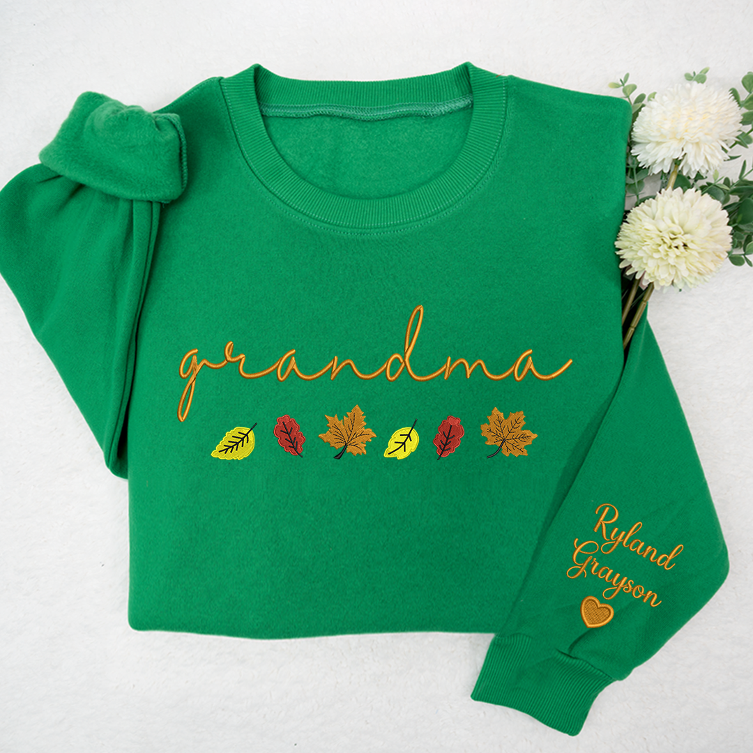 Lofaris Personalized Grandma Autumn Leaves Kids Sweatshirt