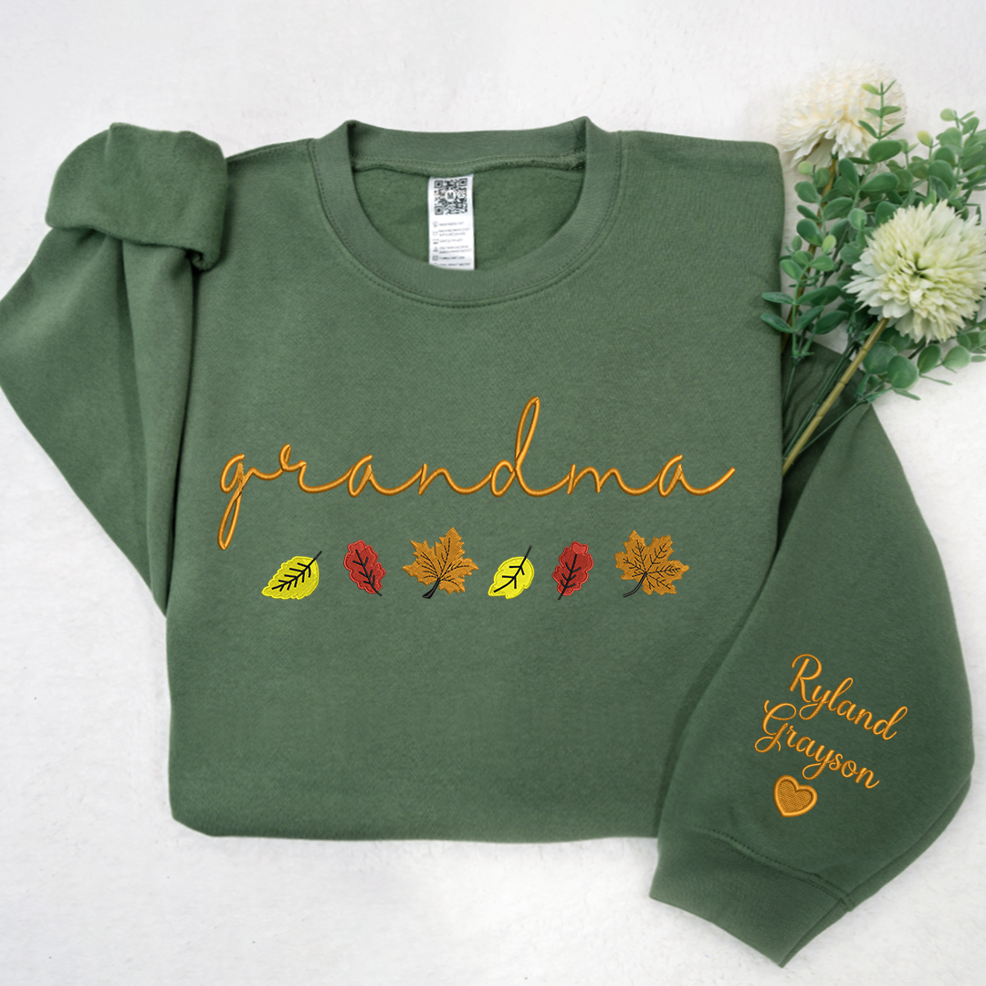 Lofaris Personalized Grandma Autumn Leaves Kids Sweatshirt