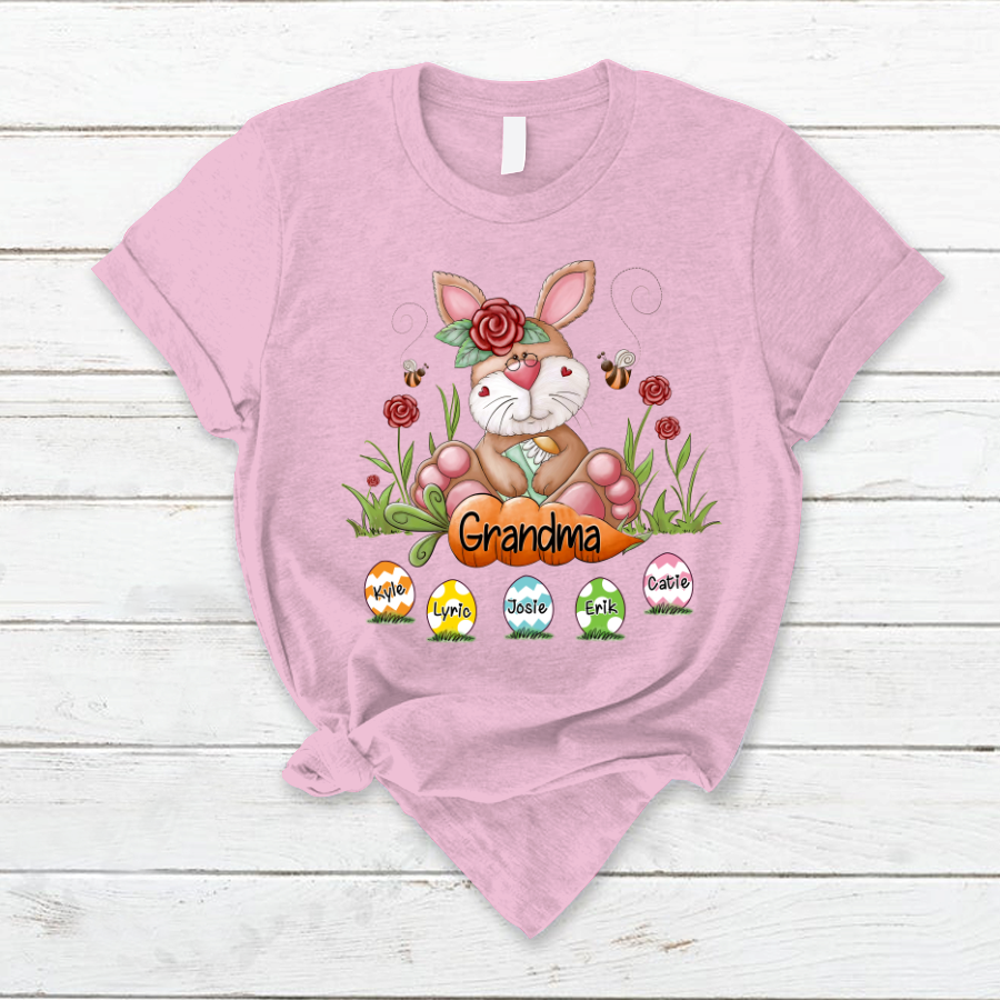 Lofaris Personalized Grandma Bunny Easter Egg Kids T-Shirt