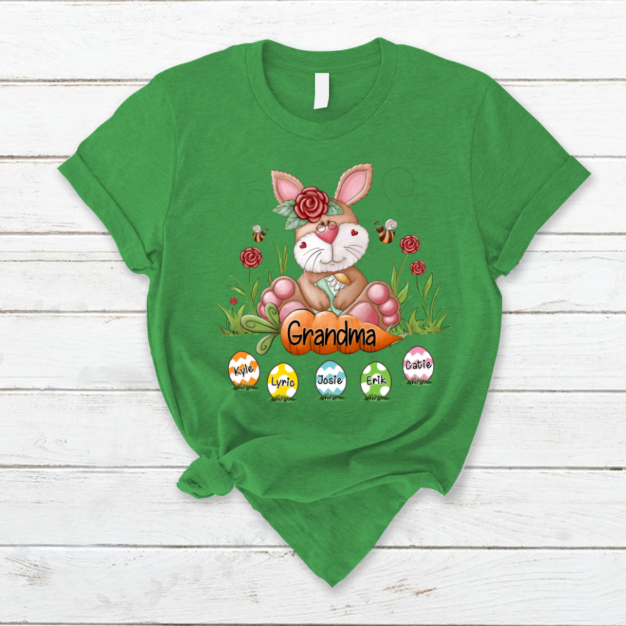 Lofaris Personalized Grandma Bunny Easter Egg Kids T-Shirt