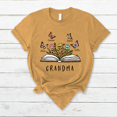 Lofaris Personalized Grandma Floral Book Butterfly T-Shirt