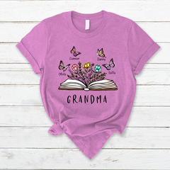 Lofaris Personalized Grandma Floral Book Butterfly T-Shirt