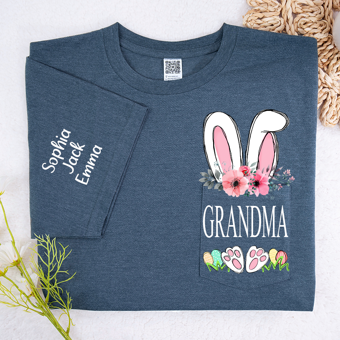 Lofaris Personalized Grandma Grandkids Pocket Easter T-Shirt