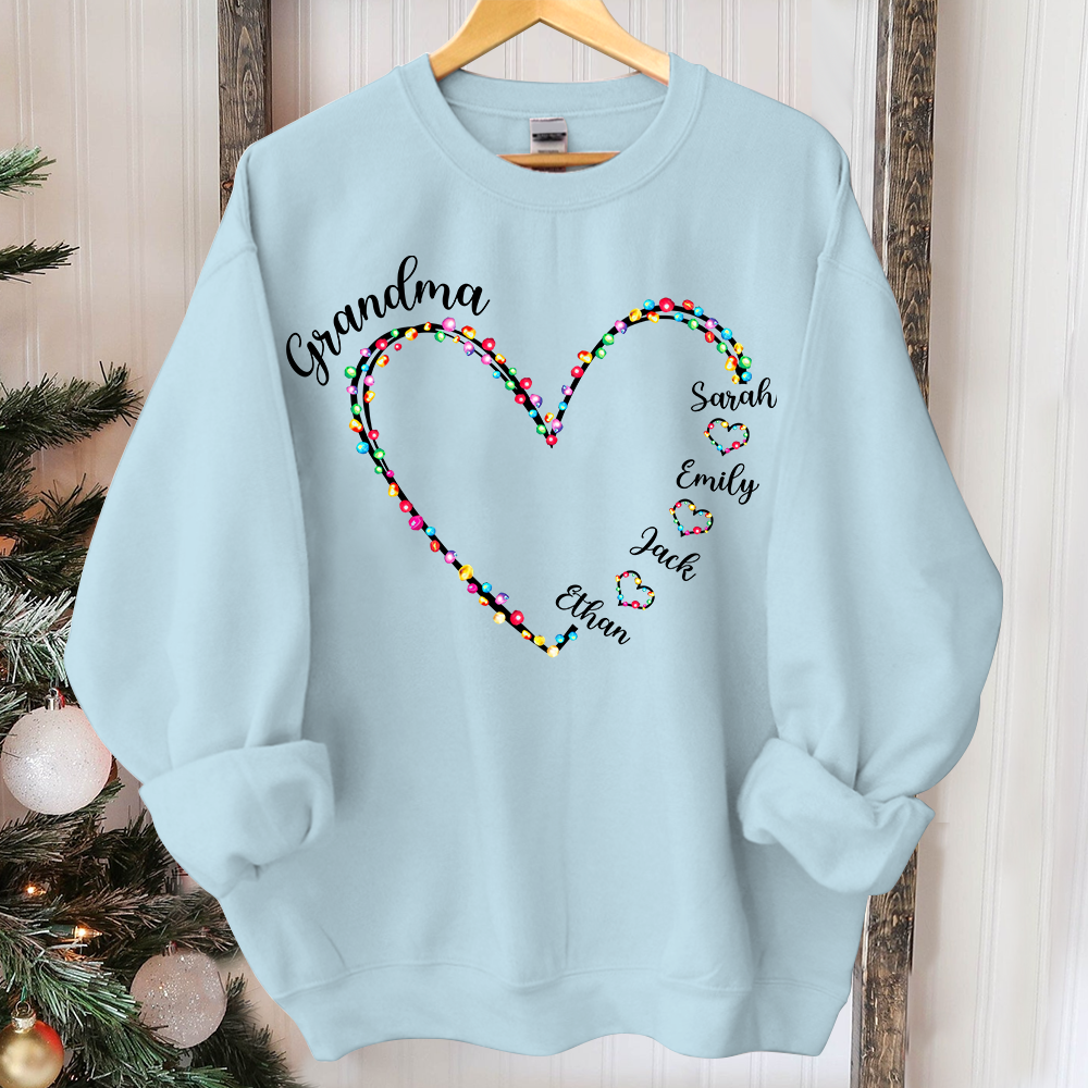 Lofaris Personalized Grandma Heart Light Christmas Sweatshirt