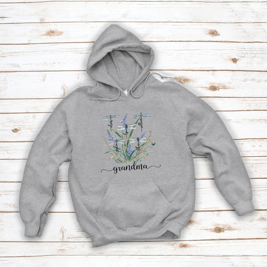 Lofaris Personalized Grandma Kids Grass Dragonfly Hoodie