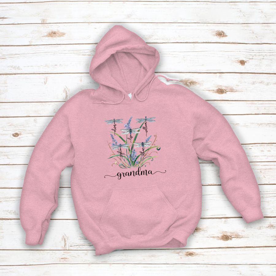 Lofaris Personalized Grandma Kids Grass Dragonfly Hoodie