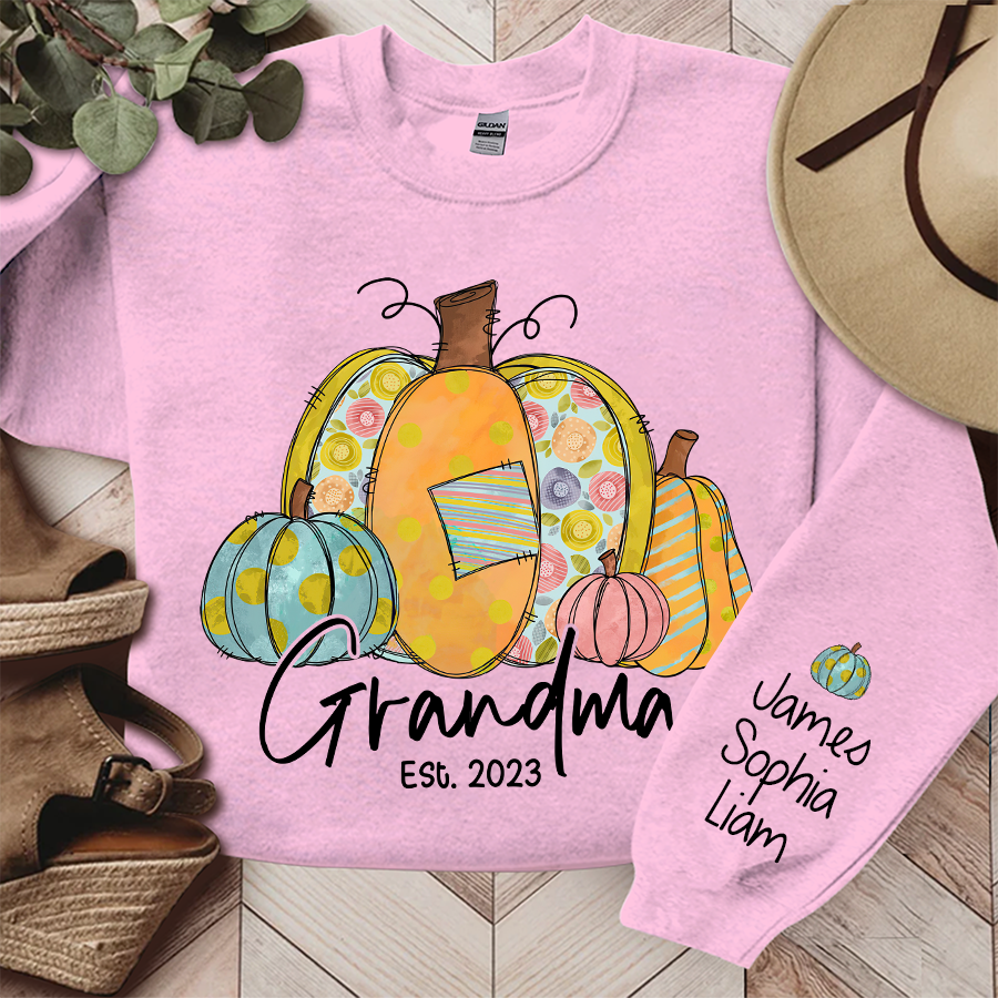 Lofaris Personalized Grandma Pumpkin Fall Autumn And Kids Sweatshirt Gift TH