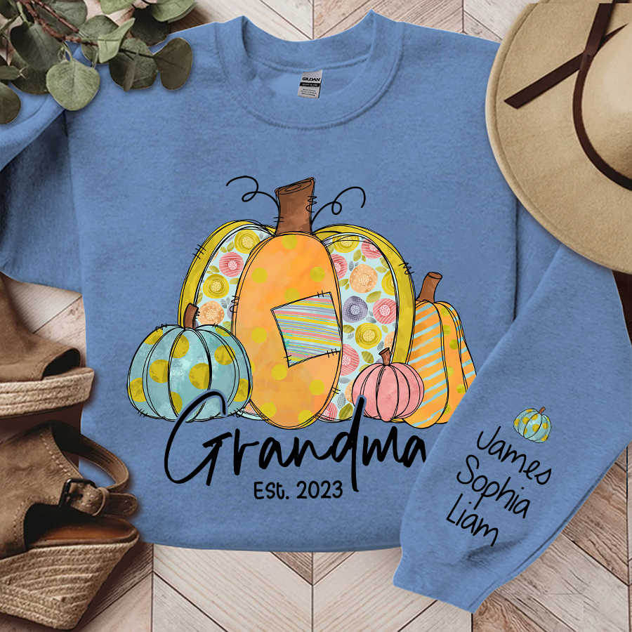 Lofaris Personalized Grandma Pumpkin Fall Autumn And Kids Sweatshirt Gift TH
