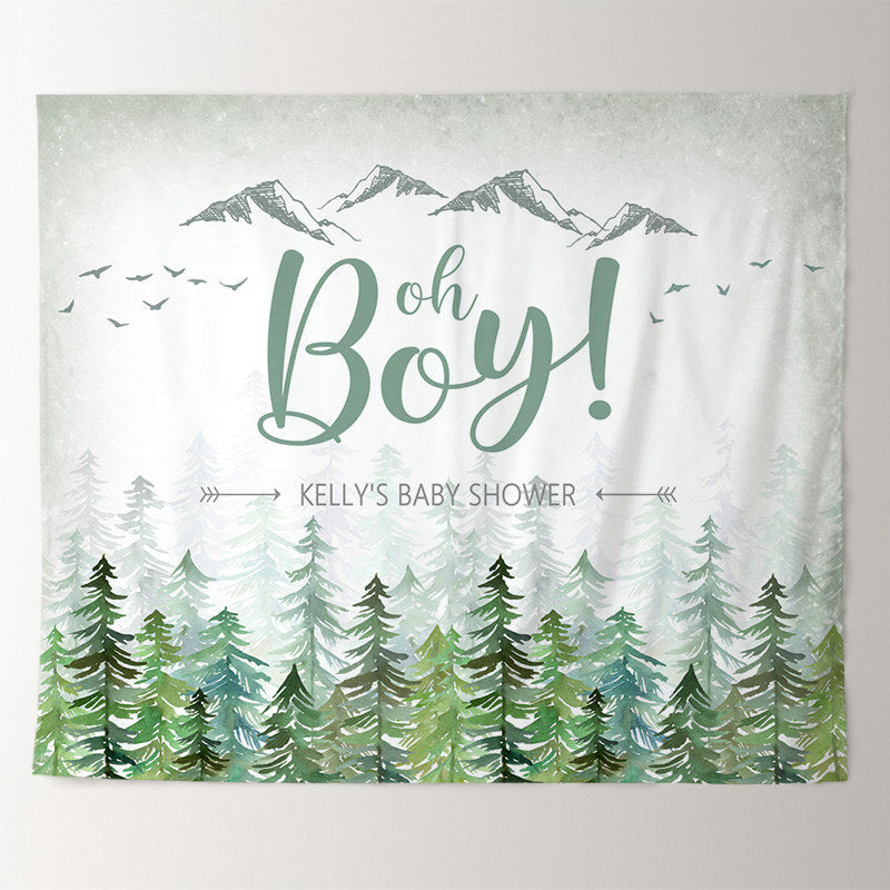 Lofaris Personalized Green Forest Boy Baby Shower Backdrop