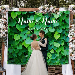 Lofaris Personalized Green Leaves Wedding Backdrop