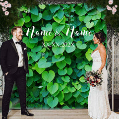 Lofaris Personalized Green Leaves Wedding Backdrop