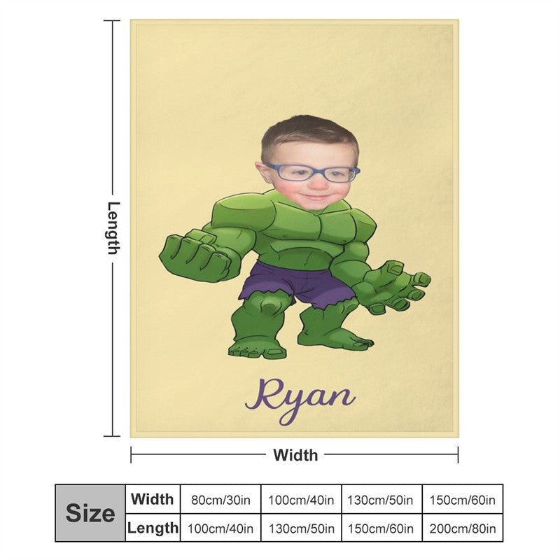 Lofaris Personalized Green Man Yellow Blanket With Photo