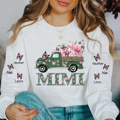 Lofaris Personalized Green Truck Floral Butterfly Sweatshirt