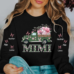 Lofaris Personalized Green Truck Floral Butterfly Sweatshirt