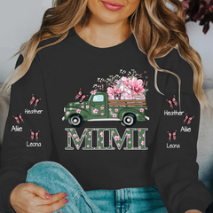 Lofaris Personalized Green Truck Floral Butterfly Sweatshirt