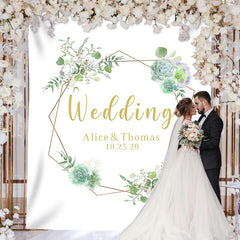 Lofaris Personalized Green Wreath Wedding Ceremony Backdrop