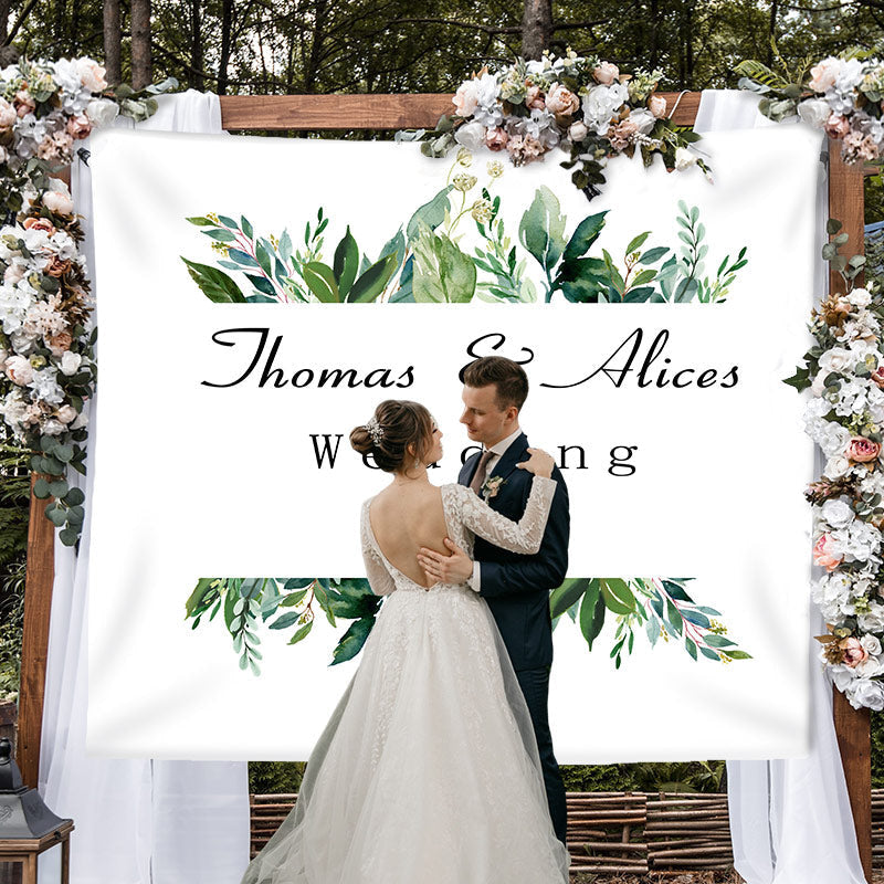 Lofaris Personalized Greenery Banner Wedding Reception Backdrop