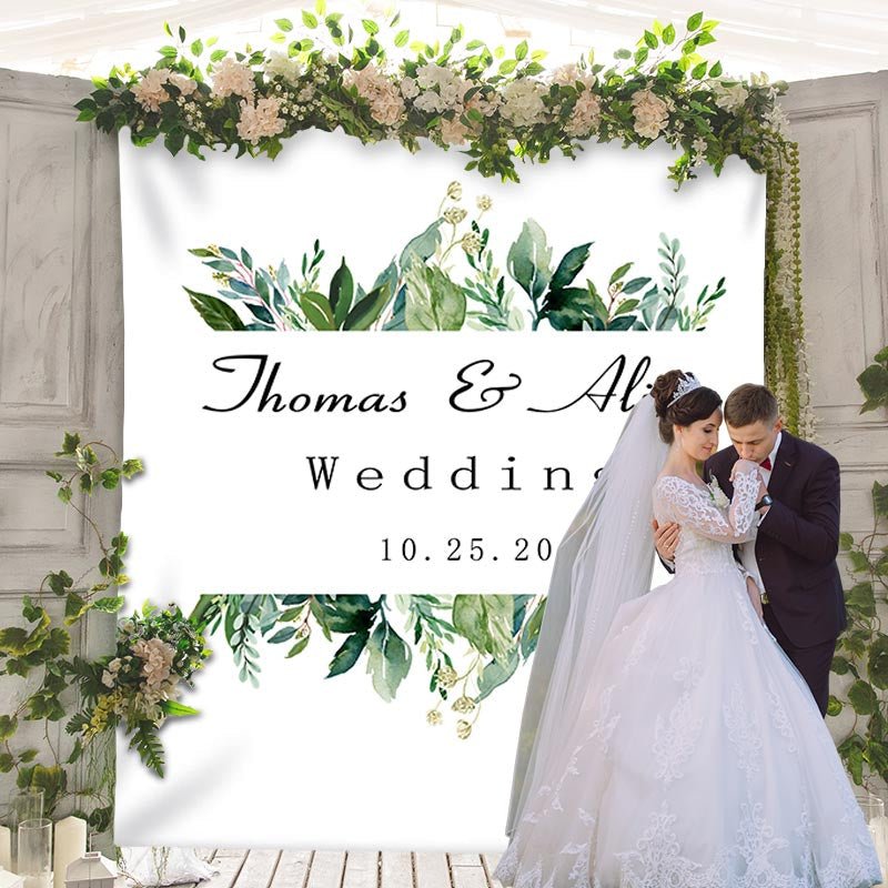 Lofaris Personalized Greenery Banner Wedding Reception Backdrop
