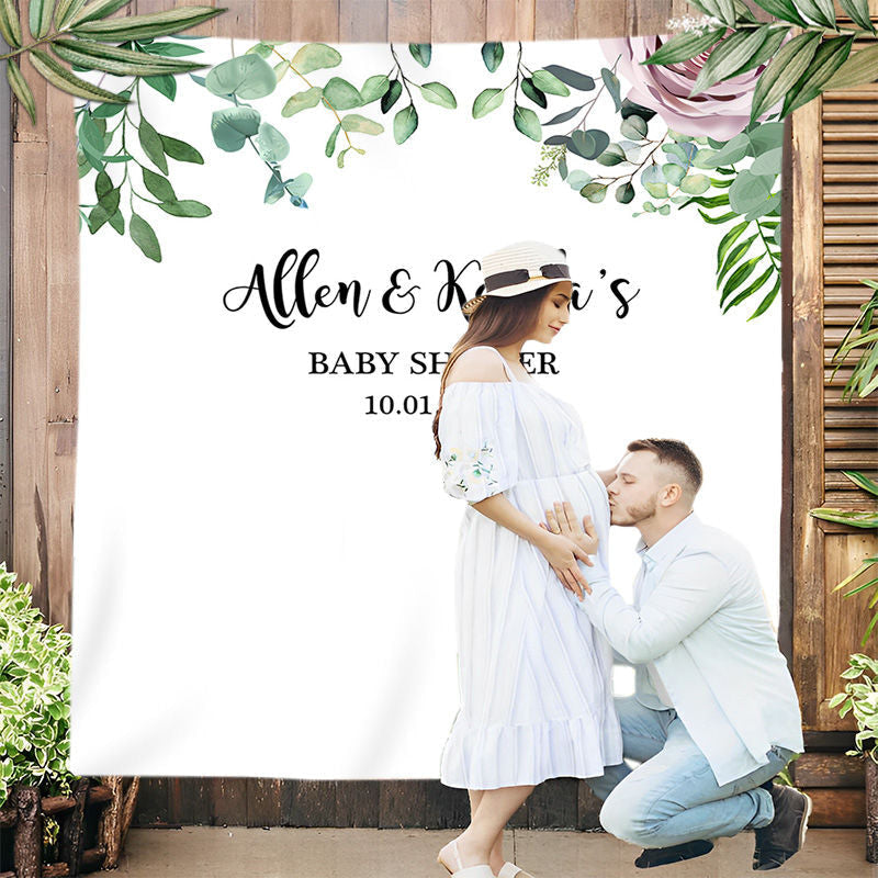 Lofaris Personalized Greenery Foliage Leaves Backdrop for Baby Shower