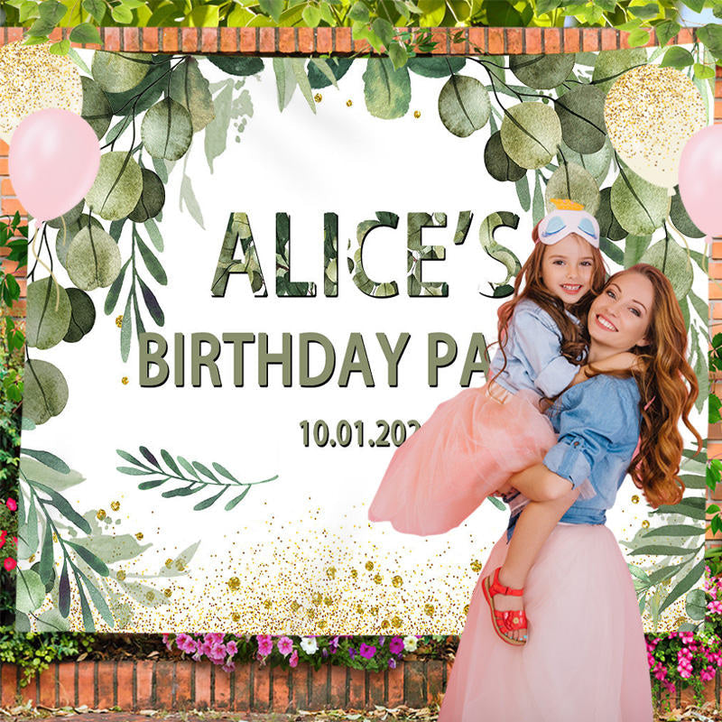 Lofaris Personalized Greenery Leaves Birthday Party Backdrop