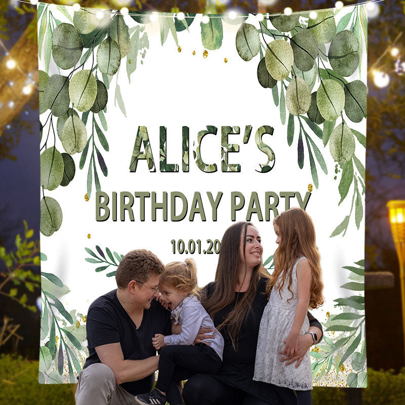 Lofaris Personalized Greenery Leaves Birthday Party Backdrop