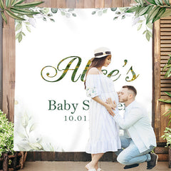 Lofaris Personalized Greenery Leaves White Baby Shower Backdrop