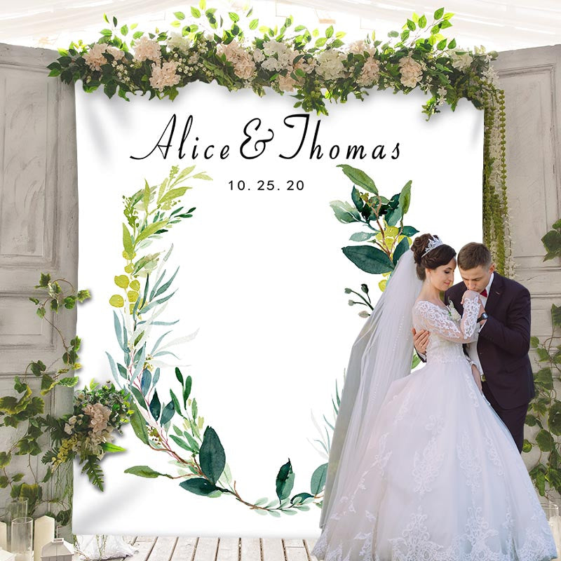 Lofaris Personalized Greenery Wedding Backdrop Photo Booth