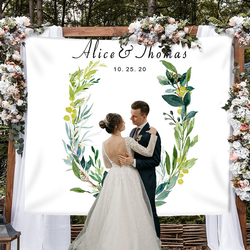 Lofaris Personalized Greenery Wedding Backdrop Photo Booth