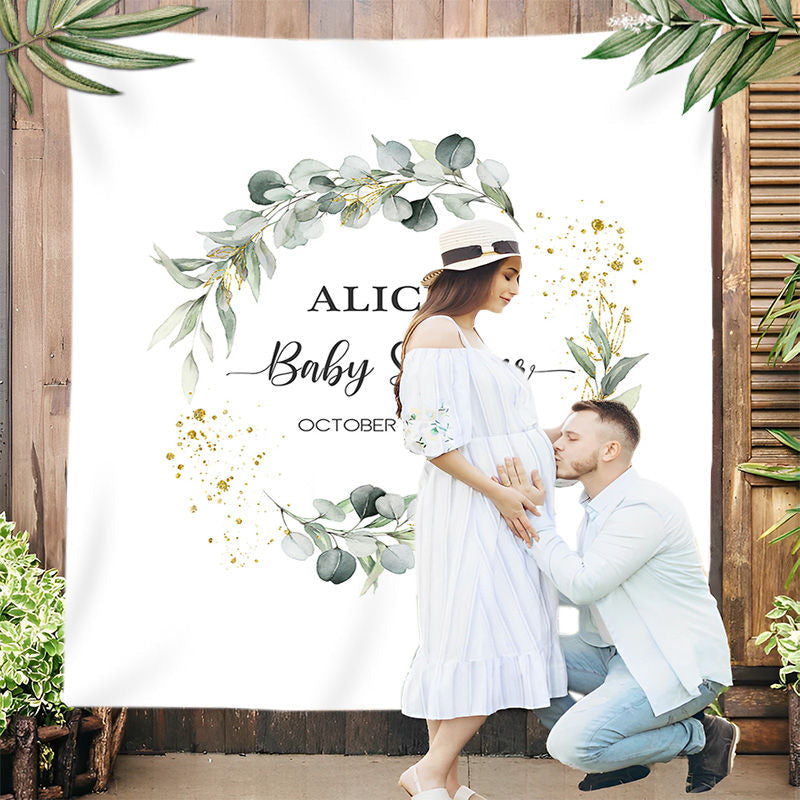 Lofaris Personalized Greenery Wreath Party Backdrop for Baby Shower